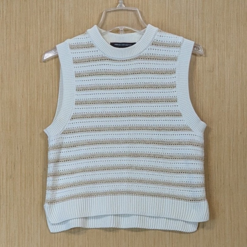 French Connection Sweater Vest Top Women's Small‎ Ivory Metallic Stripe Knit